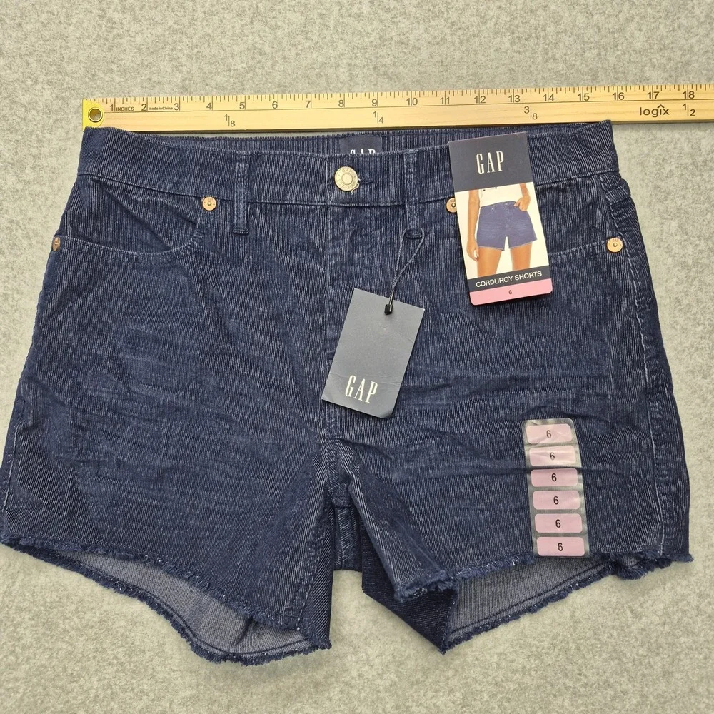 NWT Gap Womens 6 Dark Blue Corduroy Shorts Raw Hem High Rise Cut Off